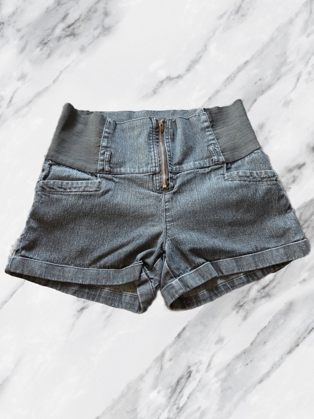 High-Waist Stretch Denim Shorts